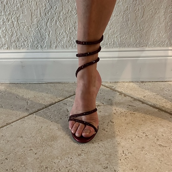 Rene Caovilla Margot crystal sandals in bordeaux - Picture 3 of 3